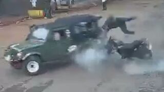 CCTV Captures Terrifying Bike-Jeep Collision A Intersection