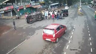 CCTV Captures Terrifying Bike-Jeep Collision A Intersection