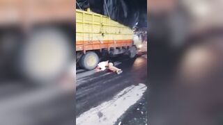Woman Riding Moped Hit The Pothole, Fell And Was Killed By Truck In Indonesia