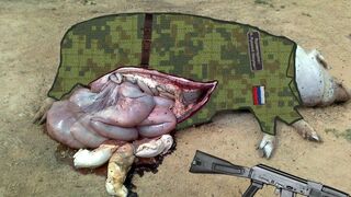 Just another burning katsap with guts out on Ukrainian road