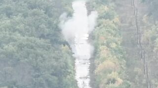 Just another burning katsap with guts out on Ukrainian road