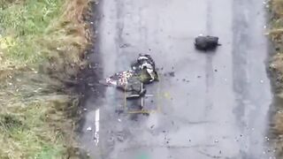 UA drone forced a Russhit to his knees.