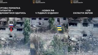 Part of building with ruzky scum was ruined with 2 antitank mines dropped in