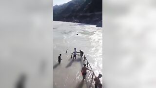 Away in the Swift Current of the River While Swimming With Friends In India