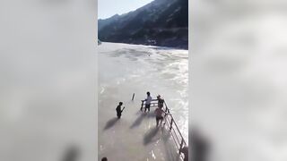 Away in the Swift Current of the River While Swimming With Friends In India