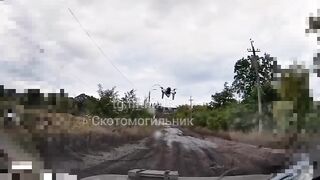 Dashcam records the arrival of the drone.