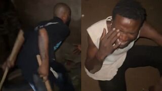 Thief Caught By Community And Punished By Angry Man With Two Large Sticks