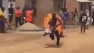 Cable Thief Set On Fire By Locals (Short Video)