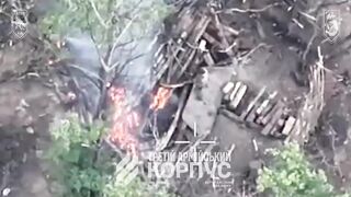Katsap pissing on burning cannoon, dropping soil without result