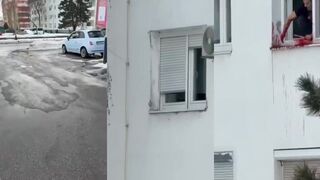 Man cuts and stabs himself before falling out of his window
