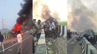 India: EV Car Hits Divider, Catches Fire, 4 Charred to Death