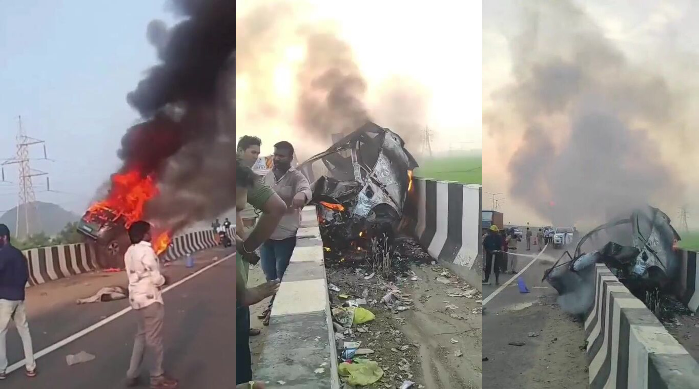 India: EV Car Hits Divider, Catches Fire, 4 Charred to Death