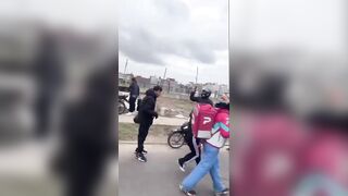 Dude Stripped And Punished For Trying To Rob A Delivery Man`s Motorcycle