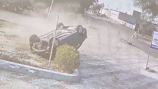 Speeding Car Flips After Blasting Biker 15 Feet Into Air In Deadly Crash