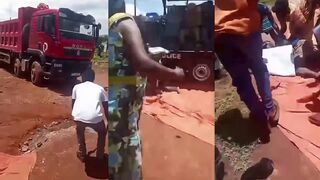 Protesters Blocking The Road Run Over By Police Truck In Uganda