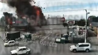 Russian drone destroys Ukrainian ammo depot.