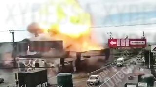 Russian drone destroys Ukrainian ammo depot.