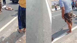Biker, brutal head-on collision.