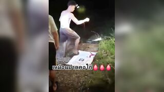 Man Bleeding After Being Bitten By Python in Thailand