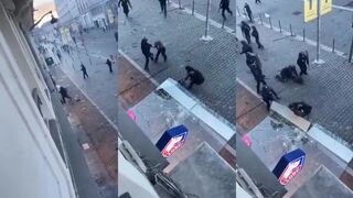 FRANCE: Glass falls on a Paris looter squashing him like a bug