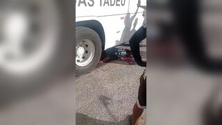 Female Biker Slowly Dies Crushed By The Bus Wheel