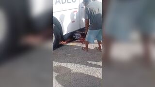 Female Biker Slowly Dies Crushed By The Bus Wheel
