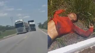 Motorcyclist Swerves Into Oncoming Lane and Crashes Into Truck in Suspected Intentional Collision
