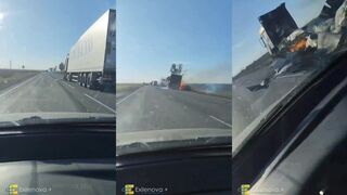 Eight burned ruzky trucks in a raw on road of death to Crimea