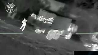 Drone VS truck full of Russians.