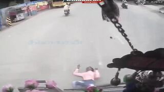 Two Men On Pink And White Moped Hit By Bus, One Dies
