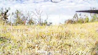 UAF ambush drone destroying ruzky watching a phone on battlefield