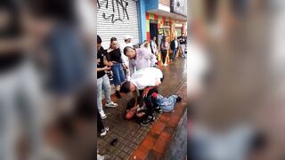 Homeless Man Gets Beaten For Collecting Garbage In Front Of Business In Colombia