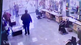 Chaos in Turkish Barbershop: Armed Masked Man Shoots Wildly at Everyone Present