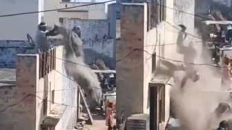 Man Throwing Sand During Celebration Falls From The Roof