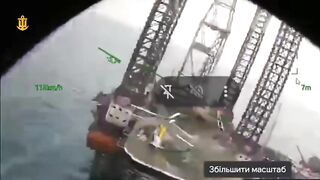 Ukrainian naval forces attacked a Russian oil drilling platform with sea drones