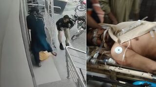 Bloody Chaos at Bank: Two Gunmen Unload 5 Bullets into Responding Cop