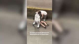 Desperate Young Woman Plunges from Bridge onto Busy Highway Before Shocked Crowd