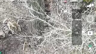 A russian soldier is hit by two drones simultaneously.