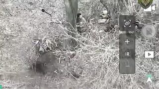 A russian soldier is hit by two drones simultaneously.