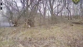 A russian soldier is hit by two drones simultaneously.