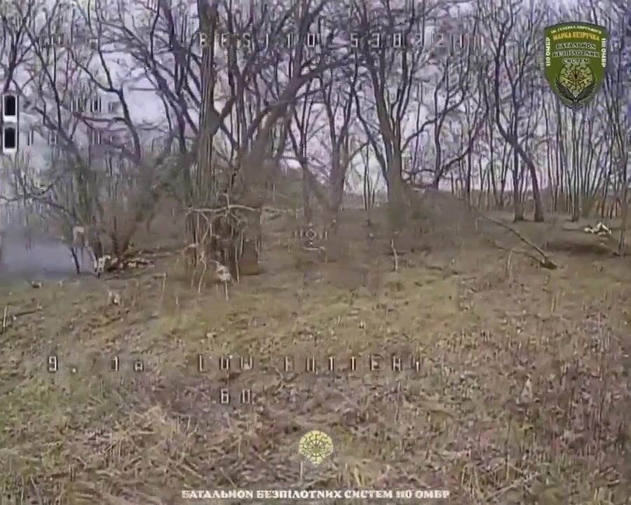 A russian soldier is hit by two drones simultaneously.