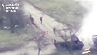 Ukrainian Air Assault Forces struck a Russian column with drones and HIMARS