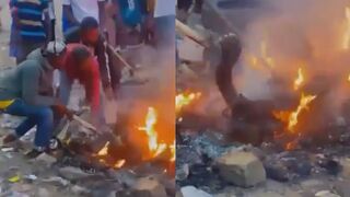Captured Bandit Burned Alive By Community