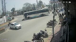 Woman Knocked, Killed By Bus On The Busy Road In India