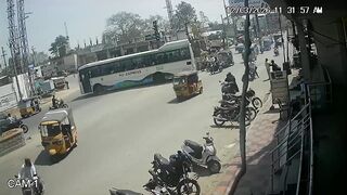 Woman Knocked, Killed By Bus On The Busy Road In India