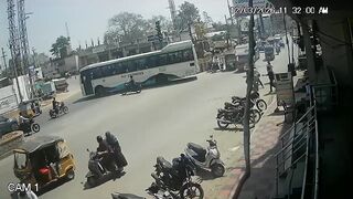 Woman Knocked, Killed By Bus On The Busy Road In India
