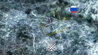A UA soldier with drone support in close combat with a pair of Orcs