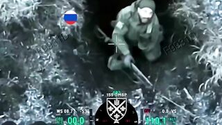 A UA soldier with drone support in close combat with a pair of Orcs