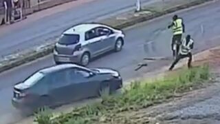 Speeding vehicle knocks down road repair worker in Ghana