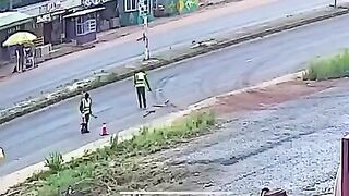Speeding vehicle knocks down road repair worker in Ghana